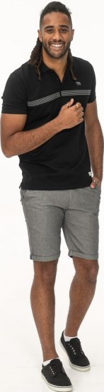 D555 Stafford Cut And Sew Embroidery Stripe Short Sleeve Polo Black - Polo shirts - Grote Maten Poloshirts Heren