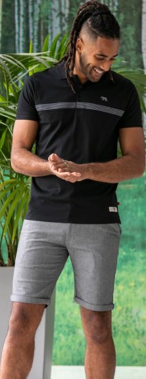 D555 Stafford Cut And Sew Embroidery Stripe Short Sleeve Polo Black - Polo shirts - Grote Maten Poloshirts Heren