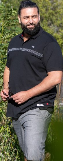 D555 Stafford Cut And Sew Embroidery Stripe Short Sleeve Polo Black - Polo shirts - Grote Maten Poloshirts Heren