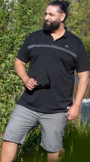 D555 Stafford Cut And Sew Embroidery Stripe Short Sleeve Polo Black - Polo shirts - Grote Maten Poloshirts Heren