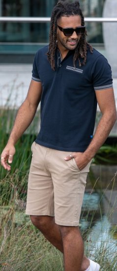 D555 Ilkeston Jacquard Collar & Cuff Short Sleeve Pique Polo Navy - Polo shirts - Grote Maten Poloshirts Heren