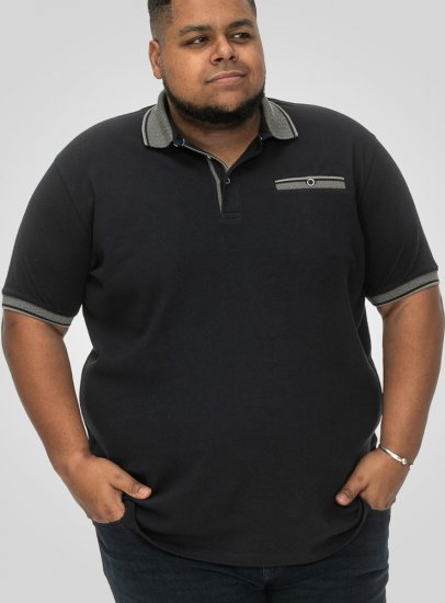 D555 Ilkeston Jacquard Collar & Cuff Short Sleeve Pique Polo Navy - Polo shirts - Grote Maten Poloshirts Heren