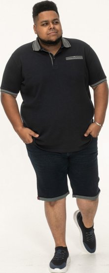 D555 Ilkeston Jacquard Collar & Cuff Short Sleeve Pique Polo Navy - Polo shirts - Grote Maten Poloshirts Heren