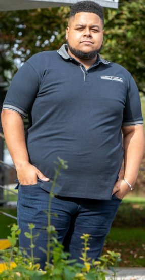 D555 Ilkeston Jacquard Collar & Cuff Short Sleeve Pique Polo Navy - Polo shirts - Grote Maten Poloshirts Heren