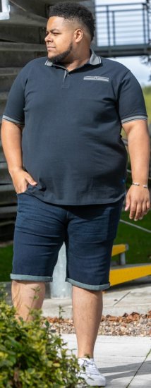 D555 Ilkeston Jacquard Collar & Cuff Short Sleeve Pique Polo Navy - Polo shirts - Grote Maten Poloshirts Heren