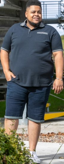 D555 Ilkeston Jacquard Collar & Cuff Short Sleeve Pique Polo Navy - Polo shirts - Grote Maten Poloshirts Heren