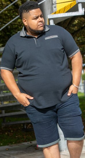 D555 Ilkeston Jacquard Collar & Cuff Short Sleeve Pique Polo Navy - Polo shirts - Grote Maten Poloshirts Heren