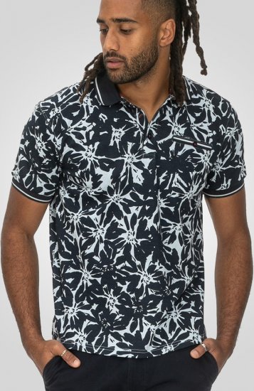 D555 Halifax AOP Hawaiian Print Short Sleeve Polo Blue - T-shirts - Grote Maten T-shirts Heren