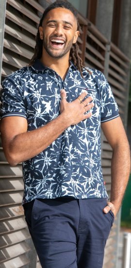 D555 Halifax AOP Hawaiian Print Short Sleeve Polo Blue - T-shirts - Grote Maten T-shirts Heren