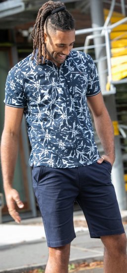 D555 Halifax AOP Hawaiian Print Short Sleeve Polo Blue - T-shirts - Grote Maten T-shirts Heren