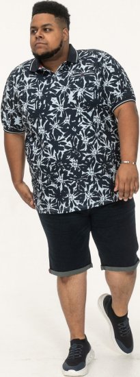 D555 Halifax AOP Hawaiian Print Short Sleeve Polo Blue - T-shirts - Grote Maten T-shirts Heren