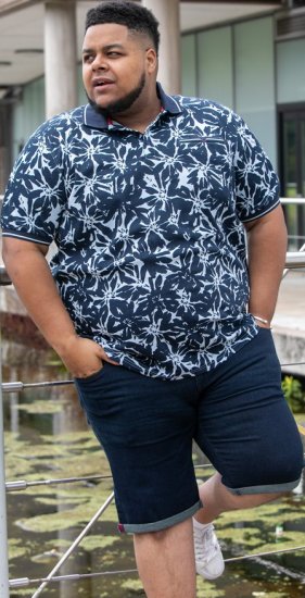 D555 Halifax AOP Hawaiian Print Short Sleeve Polo Blue - T-shirts - Grote Maten T-shirts Heren