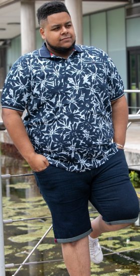D555 Halifax AOP Hawaiian Print Short Sleeve Polo Blue - T-shirts - Grote Maten T-shirts Heren