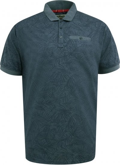 D555 Uttoxeter AOP Leaf Print Short Sleeve Polo Denim - Polo shirts - Grote Maten Poloshirts Heren