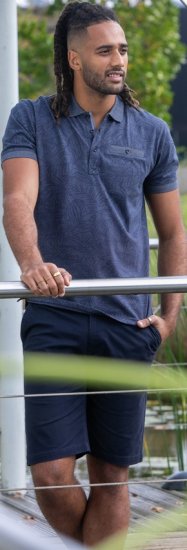 D555 Uttoxeter AOP Leaf Print Short Sleeve Polo Denim - Polo shirts - Grote Maten Poloshirts Heren