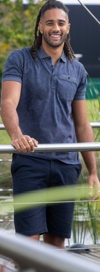 D555 Uttoxeter AOP Leaf Print Short Sleeve Polo Denim - Polo shirts - Grote Maten Poloshirts Heren