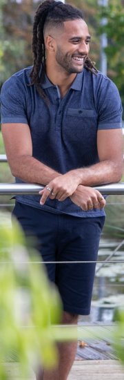 D555 Uttoxeter AOP Leaf Print Short Sleeve Polo Denim - Polo shirts - Grote Maten Poloshirts Heren