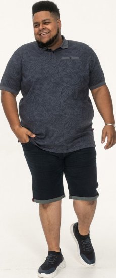 D555 Uttoxeter AOP Leaf Print Short Sleeve Polo Denim - Polo shirts - Grote Maten Poloshirts Heren