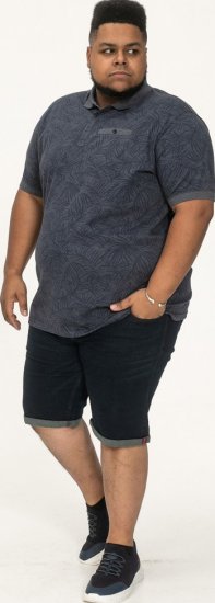 D555 Uttoxeter AOP Leaf Print Short Sleeve Polo Denim - Polo shirts - Grote Maten Poloshirts Heren