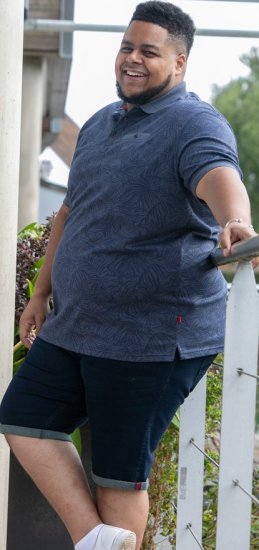 D555 Uttoxeter AOP Leaf Print Short Sleeve Polo Denim - Polo shirts - Grote Maten Poloshirts Heren