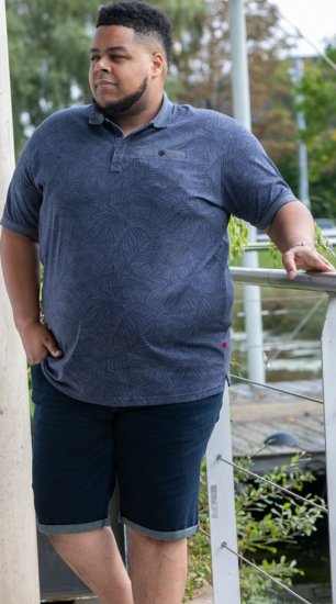 D555 Uttoxeter AOP Leaf Print Short Sleeve Polo Denim - Polo shirts - Grote Maten Poloshirts Heren