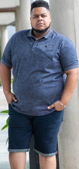 D555 Uttoxeter AOP Leaf Print Short Sleeve Polo Denim - Polo shirts - Grote Maten Poloshirts Heren