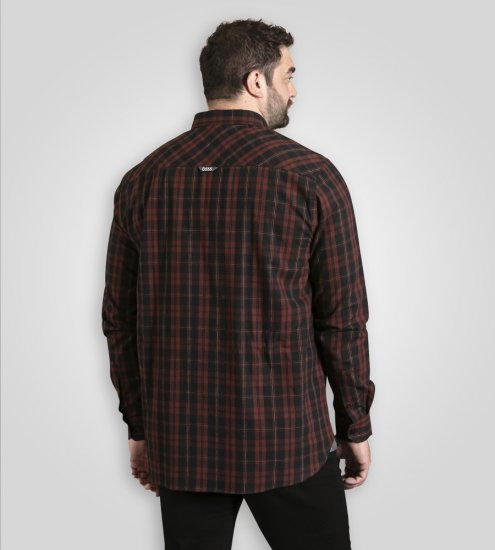 D555 Horsham Long Sleeve Shirt with Chest Pocket Burgundy/Black Check - Overhemden - Overhemden Grote Maten Heren