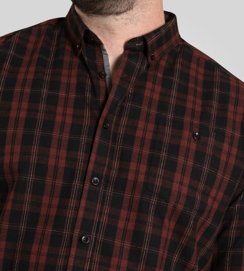 D555 Horsham Long Sleeve Shirt with Chest Pocket Burgundy/Black Check - Overhemden - Overhemden Grote Maten Heren