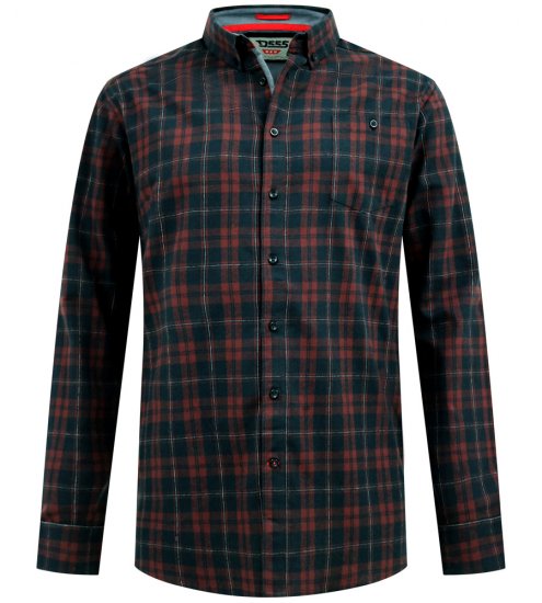 D555 Horsham Long Sleeve Shirt with Chest Pocket Burgundy/Black Check - Overhemden - Overhemden Grote Maten Heren