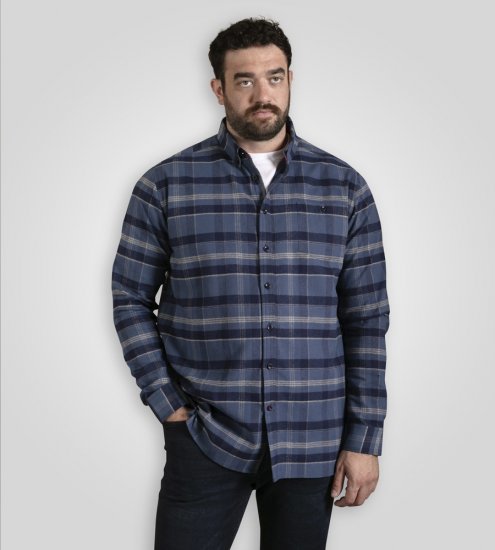 D555 Shrewsbury Long Sleeve with Chest Pocket Blue/Navy Check TALL SIZES - Overhemden - Overhemden Grote Maten Heren