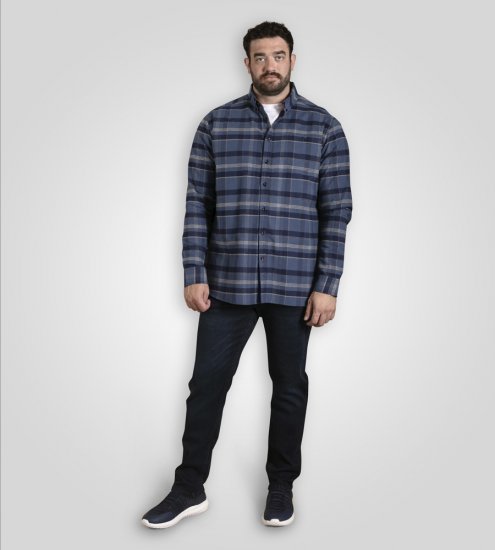 D555 Shrewsbury Long Sleeve with Chest Pocket Blue/Navy Check - Overhemden - Overhemden Grote Maten Heren