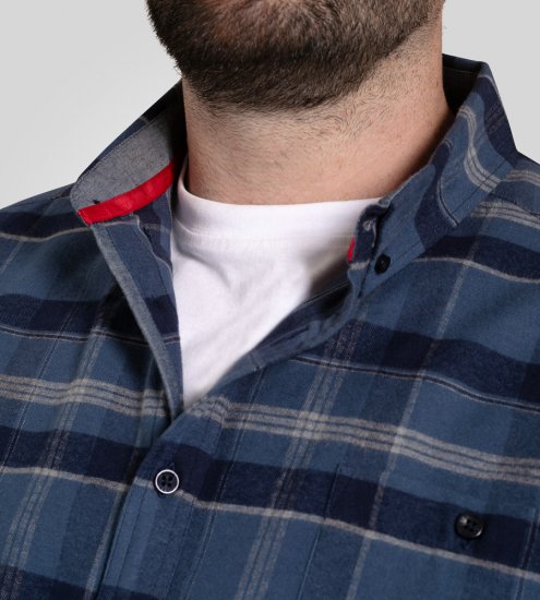 D555 Shrewsbury Long Sleeve with Chest Pocket Blue/Navy Check - Overhemden - Overhemden Grote Maten Heren