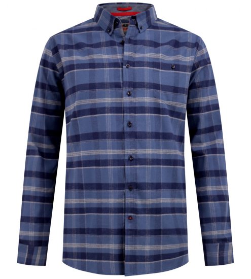 D555 Shrewsbury Long Sleeve with Chest Pocket Blue/Navy Check - Overhemden - Overhemden Grote Maten Heren