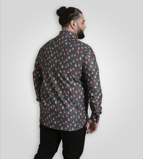 D555 Wakefield Long Sleeve AOP Guitar Printed Shirt Grey - Overhemden - Overhemden Grote Maten Heren