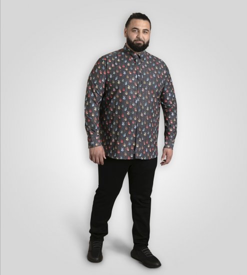 D555 Wakefield Long Sleeve AOP Guitar Printed Shirt Grey - Overhemden - Overhemden Grote Maten Heren