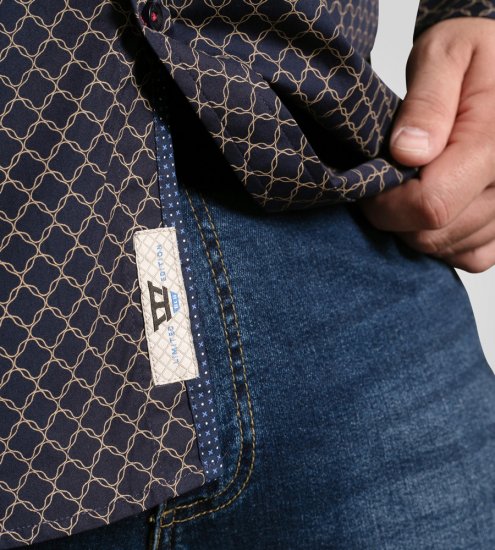 D555 Sheffield Long Sleeve AOP Micro Gold Shirt Navy - Overhemden - Overhemden Grote Maten Heren