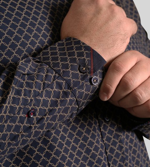 D555 Sheffield Long Sleeve AOP Micro Gold Shirt Navy - Overhemden - Overhemden Grote Maten Heren