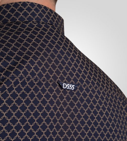 D555 Sheffield Long Sleeve AOP Micro Gold Shirt Navy - Overhemden - Overhemden Grote Maten Heren