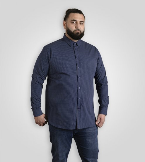 D555 Middlesbrough Long Sleeve AOP Micro Blue Shirt Navy TALL SIZE - Overhemden - Overhemden Grote Maten Heren