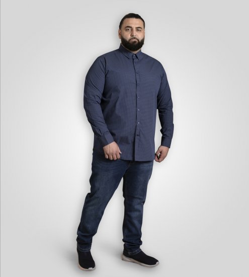 D555 Middlesbrough Long Sleeve AOP Micro Blue Shirt Navy TALL SIZE - Overhemden - Overhemden Grote Maten Heren