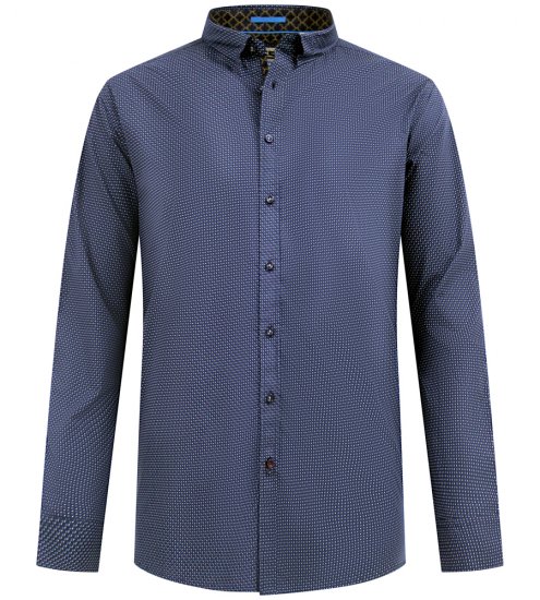 D555 Middlesbrough Long Sleeve AOP Micro Blue Shirt Navy TALL SIZE - Overhemden - Overhemden Grote Maten Heren