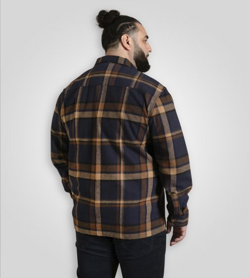 D555 Aldershot Long Sleeve Heavy Shacket Overshirt Tan/Navy Check - Overhemden - Overhemden Grote Maten Heren