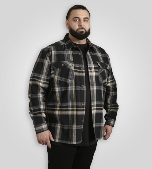 D555 Falkirk Long Sleeve Heavy Shacket Overshirt Black/Grey - Overhemden - Overhemden Grote Maten Heren