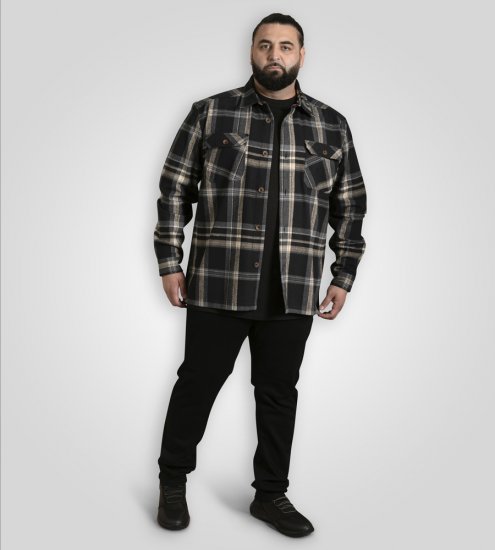 D555 Falkirk Long Sleeve Heavy Shacket Overshirt Black/Grey - Overhemden - Overhemden Grote Maten Heren
