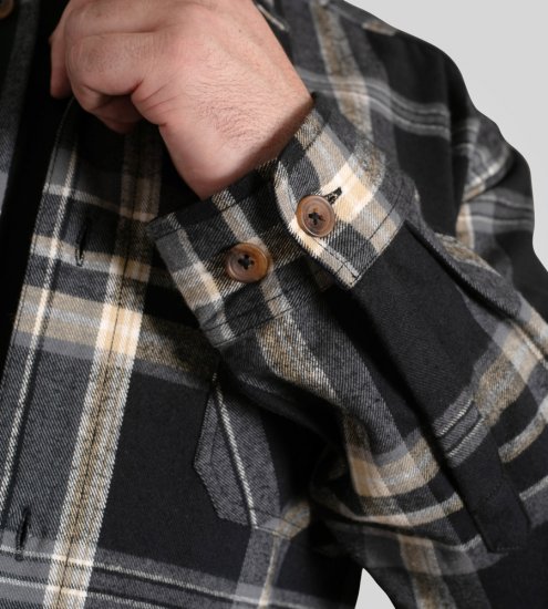 D555 Falkirk Long Sleeve Heavy Shacket Overshirt Black/Grey - Overhemden - Overhemden Grote Maten Heren