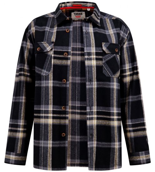 D555 Falkirk Long Sleeve Heavy Shacket Overshirt Black/Grey - Overhemden - Overhemden Grote Maten Heren