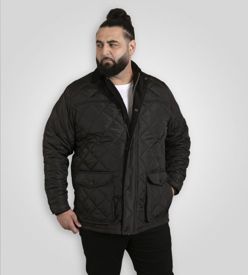 D555 Harborough Quilted Jacket with Corduroy Collar Black - Jassen - Grote Maten Herenjassen