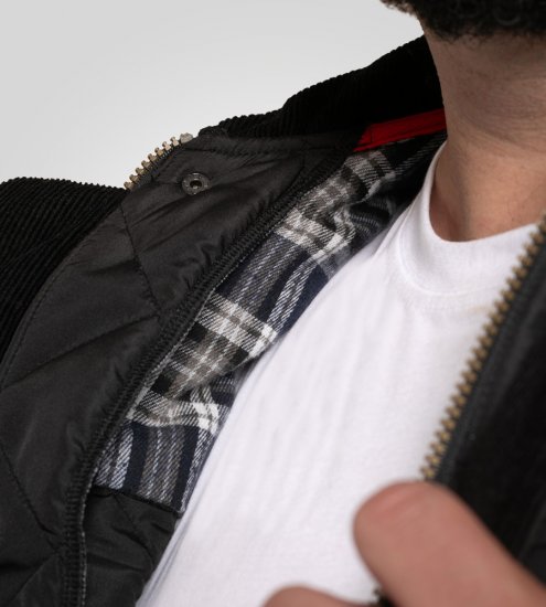 D555 Harborough Quilted Jacket with Corduroy Collar Black - Jassen - Grote Maten Herenjassen