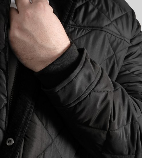 D555 Harborough Quilted Jacket with Corduroy Collar Black - Jassen - Grote Maten Herenjassen