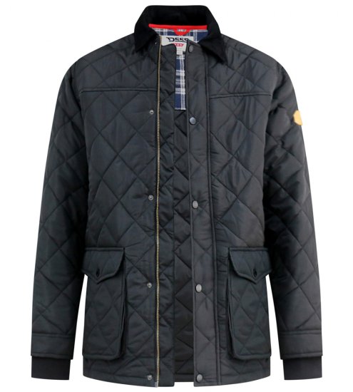 D555 Harborough Quilted Jacket with Corduroy Collar Black - Jassen - Grote Maten Herenjassen